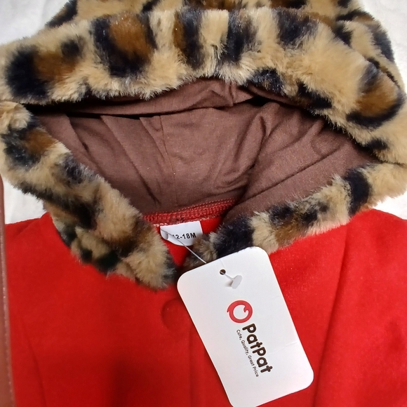 PatPat Baby Red Winter Coat with Leopard Trim – Size 12–18M – NWT - Picture 8 of 8